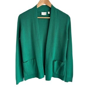 Cyrus Open Front Knit Cardigan Sz S Deep Kelly Green Sweater Classic Capsule EUC